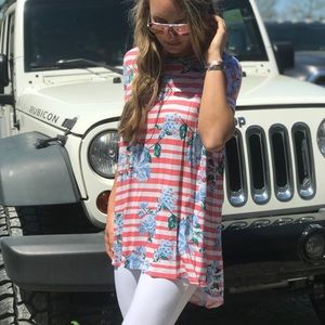 Floral and Stripe Criss Cross Back Tunic